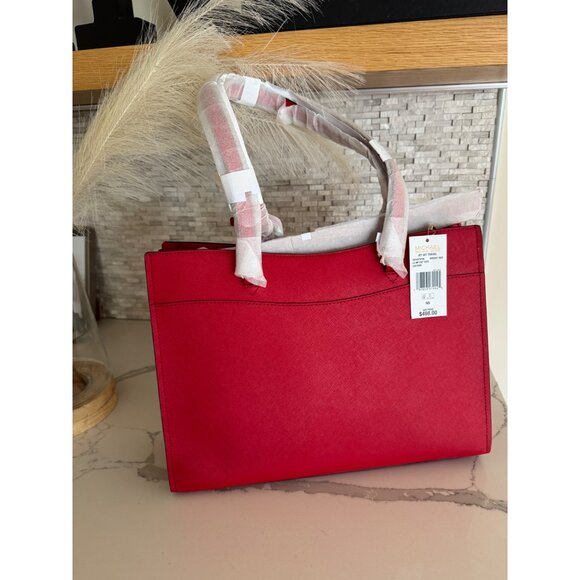 New Michael Kors Jet Set Travel Large Saffiano Bright Red Leather Pocket Tote - Picture 3 of 7